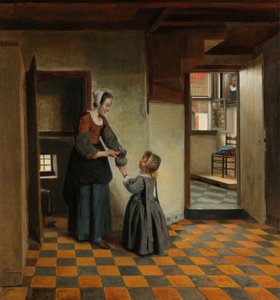 Mulher com uma criança na despensa, c.1656-60 (óleo sobre tela) de Pieter de Hooch