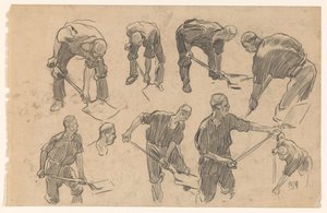 Folha de estudo com esboços de um trabalhador de escavação de Pieter de Josselin