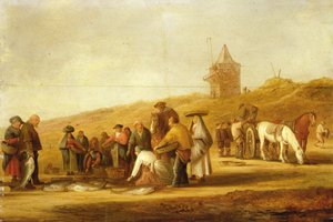 Pescadores que vendem as suas capturas na praia (óleo sobre tela) de Pieter de Neyn
