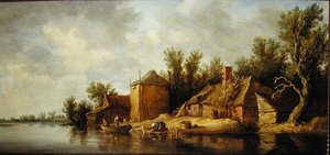 Paisagem fluvial (óleo a bordo) de Pieter de Neyn