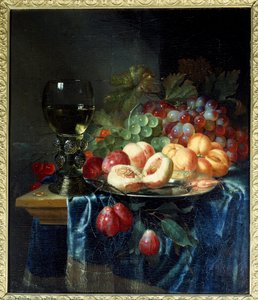 Frutas e vinho. Pintura por Pieter De Ring (1615-1660) Ec. Hol.