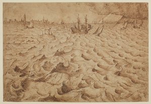 Uma tempestade no rio Schelde, com vista para Antuérpia, 1562-1563 de Pieter Bruegel the Elder
