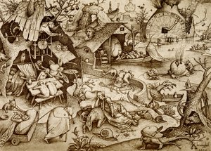 Representação alegórica sobre a ociosidade e a lentidão de Pieter the Elder Bruegel