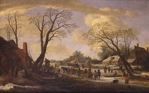 Uma Paisagem do Rio de Inverno com Camponeses e Cavalos de Verdade de Pieter the Elder Molyn