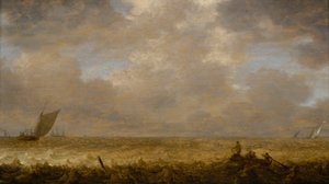 Um mar pouco profundo com barcos de pesca, c.1640 (óleo sobre painel) de Pieter the Elder Mulier