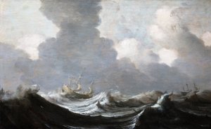 Quatro navios correndo antes de um vendaval, 1630 de Pieter the Elder Mulier