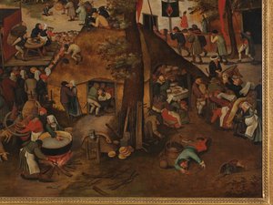 Um festival da vila, com uma performance teatral e uma procissão em homenagem a St Hubert e St Anthony de Pieter Brueghel the Younger