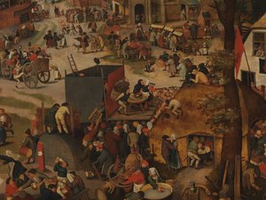 Um festival da vila, com uma performance teatral e uma procissão em homenagem a St Hubert e St Anthony de Pieter Brueghel the Younger