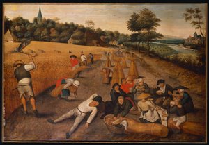 Verão: Ceifeiras trabalhando e comendo em um milharal, 1624 de Pieter Brueghel the Younger