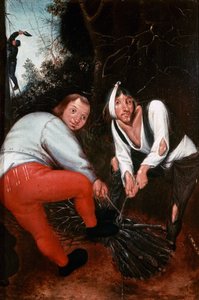 Dois camponeses que amarram ramos (óleo no painel) de Pieter the Younger Brueghel