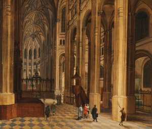 Interior de igreja (Vista do coro de St. Eustache, Paris) (óleo sobre madeira)