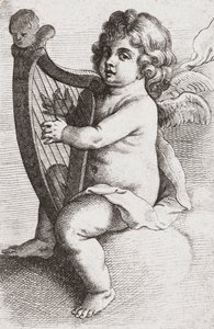 Um anjo criança tocando harpa. de Pieter van Avont