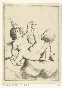Um anjo e uma criança sobre uma nuvem de Pieter van Avont