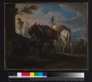 Mulas parando à beira do caminho, antes de 1720