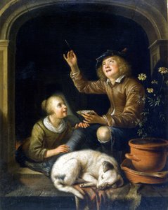 A bolha de sabão. Pintura de Pieter Cornélisz van Slingelandt (1625 - 1691). Milan Museo del Castello.