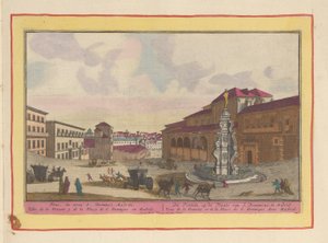 Fonte na praça de São Domingos em Madrid A Fonte, no Sítio de S. Dominicus; em Madrid (título no objeto) Theatrum Hispaniae (...) (título da série) de Pieter van den Berge
