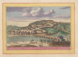 Vista da cidade portuguesa de Coimbra Coimbra, ou Coimbra, uma cidade em Portugal, na Monda (título no objeto) Theatrum Hispaniae (...) (título da série) de Pieter van den Berge