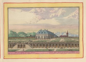 Palácio de caça de Zarzuela fora de Madrid
t Koninglyke Lusthuys, Sarsouelle, a uma milha e meia de Madrid (título sobre o objecto)
Theatrum Hispaniae (...) (título da série) de Pieter van den Berge