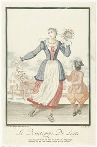 Mulher jovem com um ramo de flores Le Printemps / The Spring (título no objeto) As Quatro Estações (título da série)