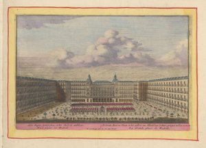 Plaza Mayor em Madrid The Great Mart and Place, no centro de Madrid, onde são exibidas as touradas (título no objeto) Theatrum Hispaniae (...) (título da série) de Pieter van den Berge