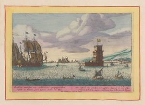 Torre de Belém no rio Tejo
O Castelo de Belém, deitado no rio Tajo em frente de Lisboa (título sobre o objecto)
Theatrum Hispaniae (...) (título da série) de Pieter van den Berge