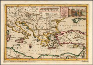 Mapa de 1700 do Mediterrâneo Oriental de Pieter van der Aa