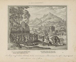 Abraham en de koning van Sodoma Seja esta parede de ferro (título no objeto) Os Emblemas Sagrados e as Principais Histórias de Ambos os Testamentos (Oude Testament) (título da série) Imagens e figuras de livros (título da série) de Pieter van der Borcht (I)