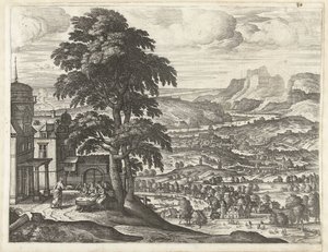 Abraão alimenta os três anjos Paisagens com a história de Abraão (título da série) de Pieter van der Borcht (I)