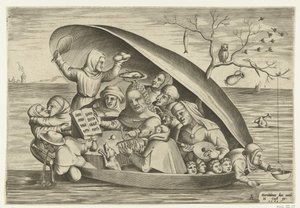 Músicos em uma concha de mexilhão de Pieter van der Heyden