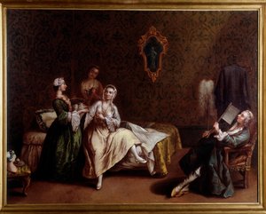 O despertar da senhora (Pintura, c.1740) de Pietro (after) Longhi