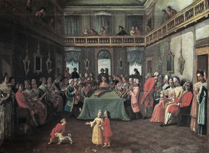 Concerto numa Casa Privada - Concerto privado numa casa. Pintura da escola de Pietro Longhi de Pietro (school of) Longhi