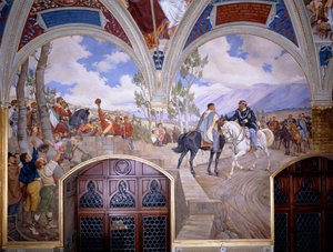 Victor Emanuel II encontra Giuseppe Garibaldi em Teano de Pietro Aldi