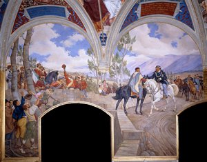 Victor Emanuel encontra Giuseppe Garibaldi em Teano, 1886 de Pietro Aldi