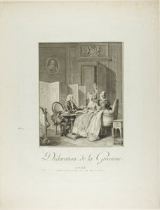 Anúncio de gravidez, de Monument du Costume Physique et Moral de la fin du Dix-huitième siècle