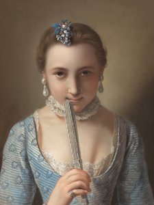 Mulher jovem com um leque de Pietro Antonio Rotari