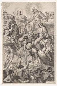 Maria, José e Antônio de Pádua como intercessores das almas no purgatório de Pietro Antonio de Pietri
