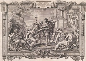Annibale Carracci Apresenta Pintura a Apolo e Minerva, 1674. de Pietro Aquila