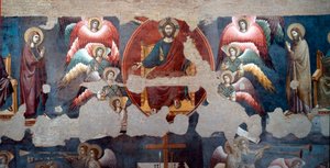 O Juízo Final O Cristo troncalizado rodeia os anjos. O detalhe. Fresco por Pietro de Cerroni dit Cavallini (ativo por volta de 1273-1321) 1293 Roma, Santa Cecília em Trastevere