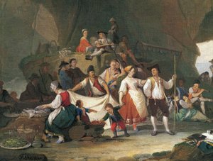 Café da manhã à beira mar, por Pietro Fabbris (1740-1792), detalhe de Pietro Fabris