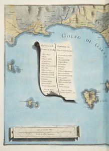 Mapa do Golfo de Gaeta de &39;Campi Phlegraei: Observações sobre os vulcões das Duas Sicílias&39;, de Sir William Hamilton (1730-1803), publicado em 1776 (gravura colorida à mão) de Pietro Fabris