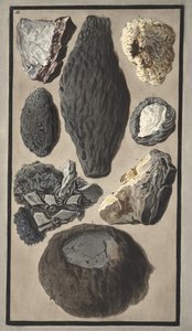 Espécimes de matéria vulcânica, de &39;Campi Phlegraei: Observações sobre os vulcões das Duas Sicílias&39;, de Sir William Hamilton (1730-1803), publicado em 1776 (gravura colorida à mão) de Pietro Fabris