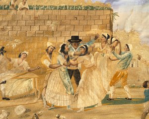 O napolitano possessivo, cena de luta, bordado em seda de uma gravura de Pietro Fabris, Itália de Pietro Fabris