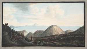Vista do estado atual da pequena montanha levantada pela explosão no ano de 1760, Placa XIII, de &39;Campi Phlegraei: Observações sobre os vulcões das Duas Sicílias&39;, por Sir William Hamilto de Pietro Fabris