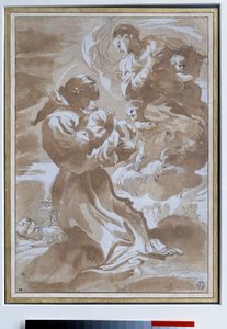 A Virgem contrastando o Menino Jesus com São Francisco de Assis Desenho de Pietro Faccini (1560-1602) Sol do século XVI. 0,23 x 0,33 m Paris. Museu do Louvre