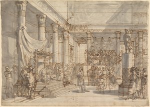 Timóteo tocando a lira diante de Alexandre e Thaïs no Salão do Palácio de Persépolis