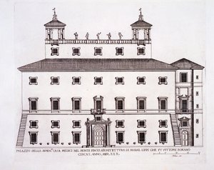 Palazzo Serenissima, Casa Medici, na colina Pincio, Roma, de &39;Palazzi di Roma&39;, publicado c.1655-70s de Pietro Ferrerio