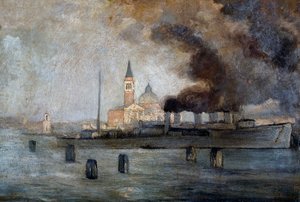 Igreja de São Justus em Veneza, de Pietro Fragiacomo (1856-1922), óleo sobre painel, 39x58 cm