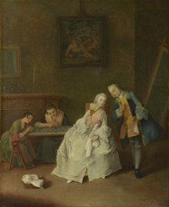 Uma senhora recebendo um Cavalier, 1747-1755 de Pietro Longhi