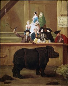 Rinoceronte: exposição de Clara, rinoceronte indiano. Pintura de Pietro Longhi (1702-1785). 1751. Museu veneziano do século XVIII. Ca 