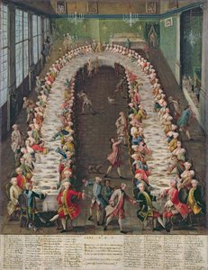 O banquete da Casa Nani, em homenagem ao convidado, Clemente Augusto, arcebispo eleito de Colônia, em 9 de setembro de 1755